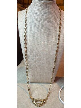 Vintage Y2K Gold Tone Puff Marine Anchor Chain Necklace Link Choker Statement